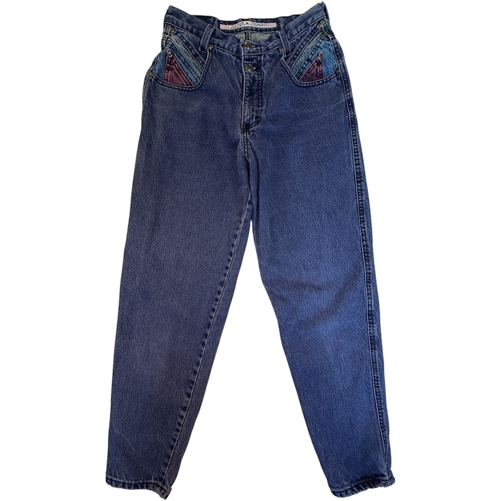 Zena Jeans Denim Pants Women 9 Blue Vintage Multi Pocket High Rise Tapered